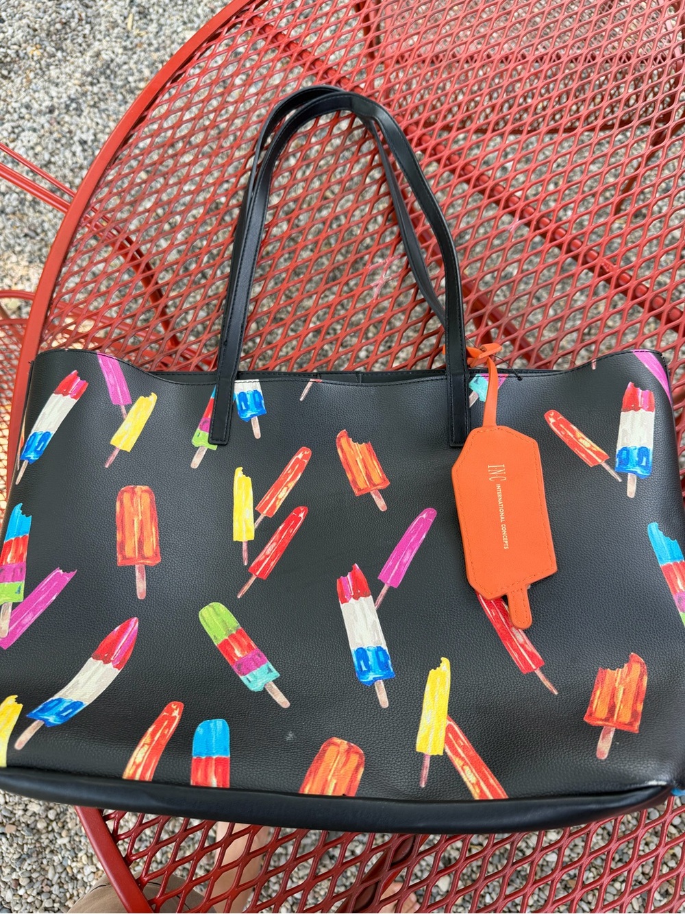INC Black Tote with Multicolor Popsicle Print and Orange Tag